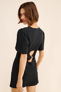Maeve Puff-Sleeve Back-Cutout Mini Dress