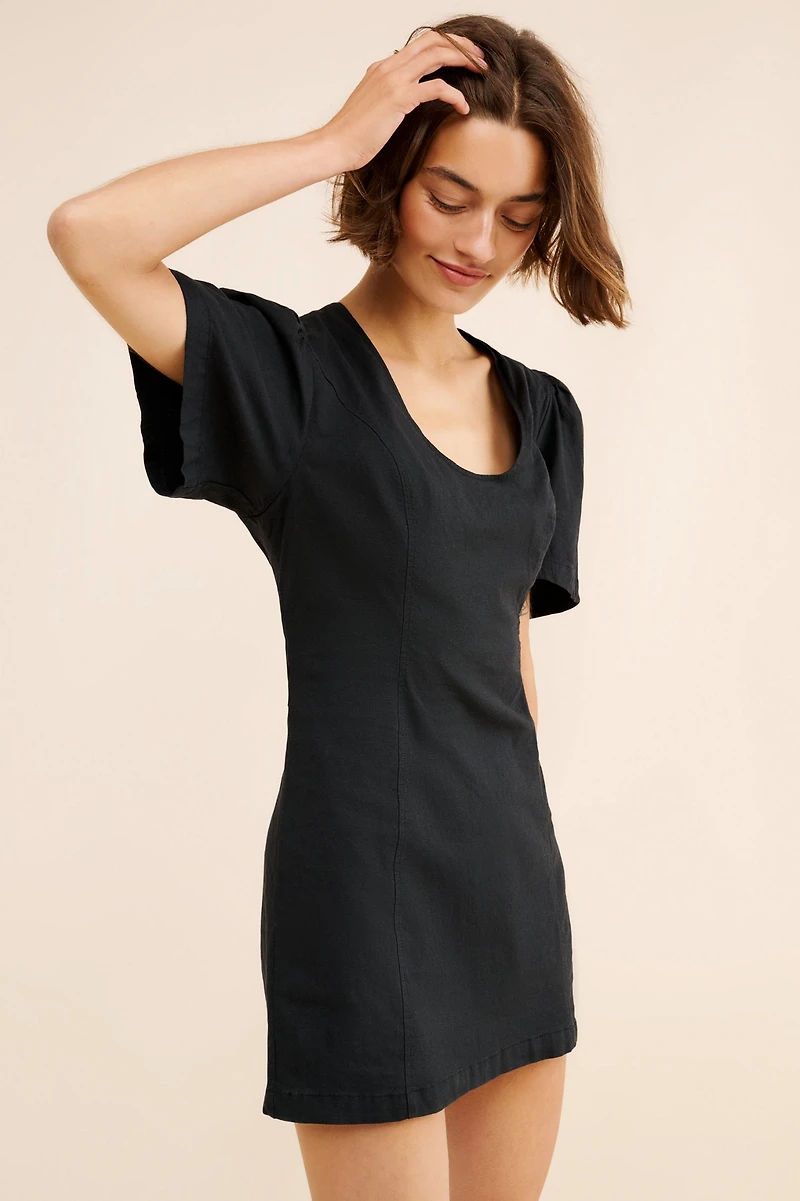 Maeve Puff-Sleeve Back-Cutout Mini Dress