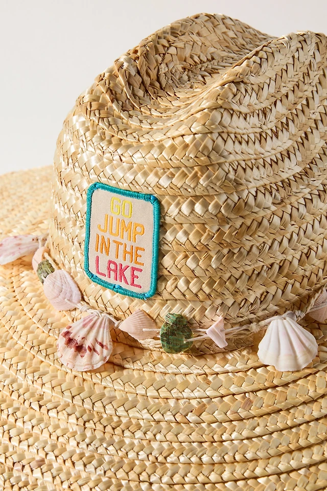 Anthropologie Lucky Zone Straw Rancher Hat Salt In Air Patch Seashell Band Lucky Zone Patch Lifeguard Straw Sun Hat | The Summit main image 3