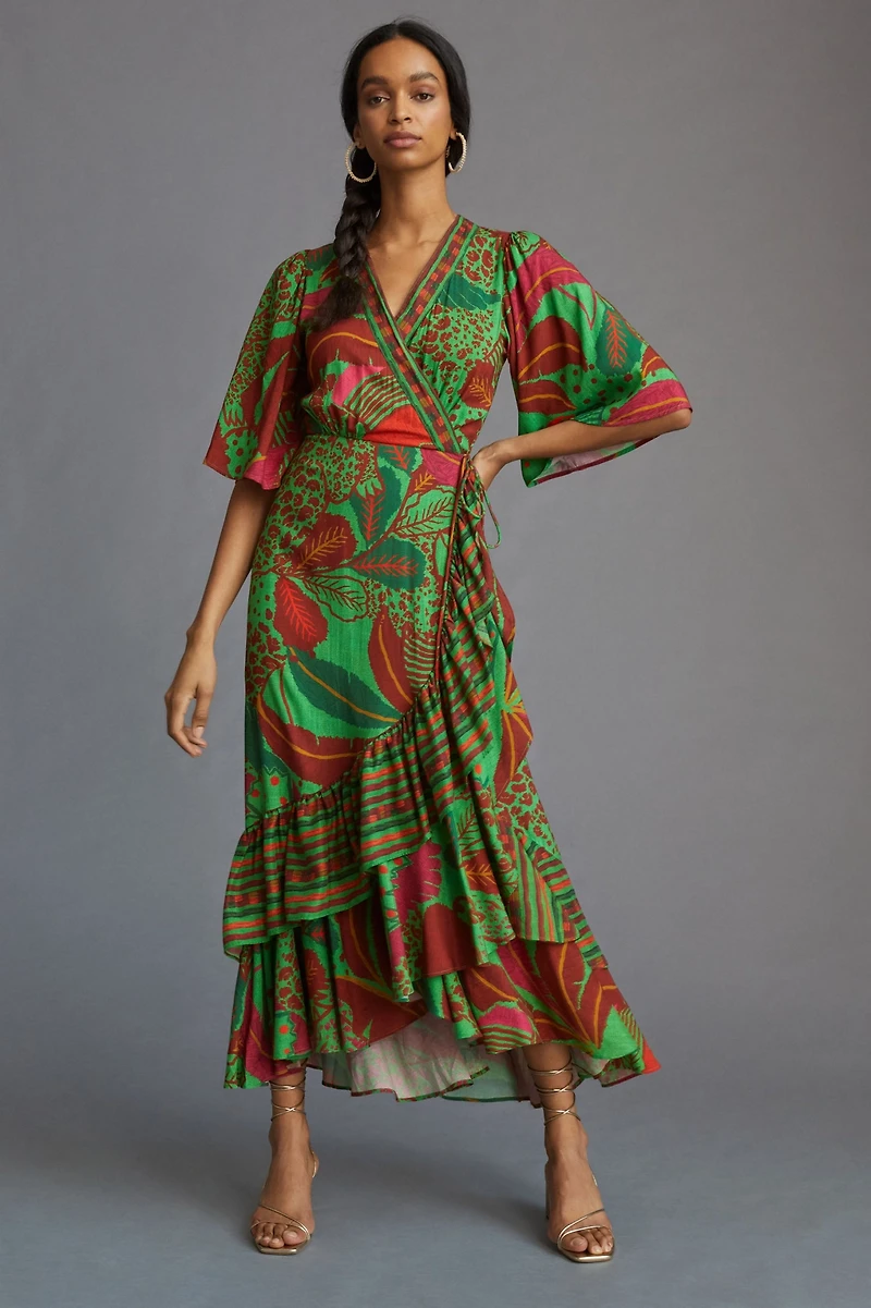 FARM Rio Flutter-Sleeve Wrap Maxi Dress