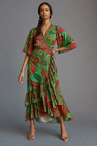 FARM Rio Flutter-Sleeve Wrap Maxi Dress