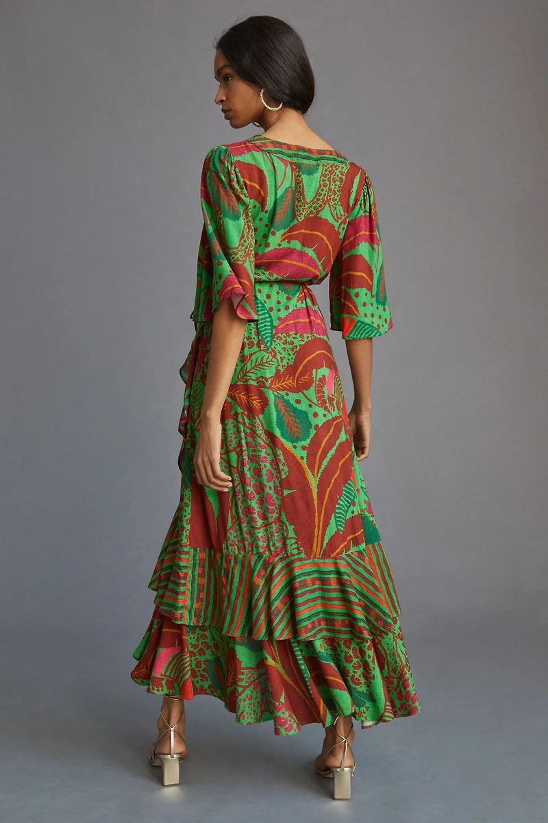 FARM Rio Flutter-Sleeve Wrap Maxi Dress