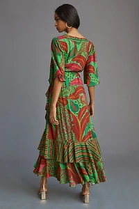 FARM Rio Flutter-Sleeve Wrap Maxi Dress
