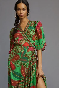 FARM Rio Flutter-Sleeve Wrap Maxi Dress