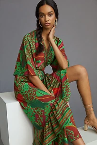 FARM Rio Flutter-Sleeve Wrap Maxi Dress