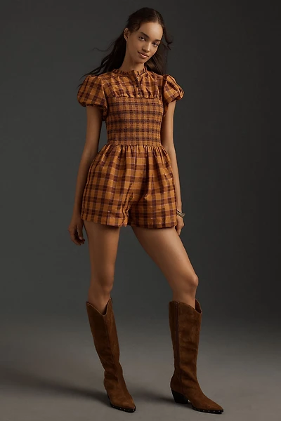 Maeve Puff-Sleeved Smocked Romper
