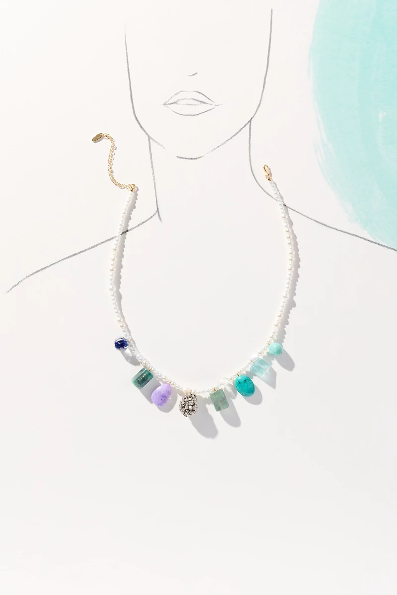 Stone Beaded Pearl Necklace