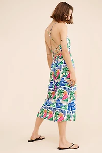 FARM Rio Carioca Posters Linen Blend Midi Dress