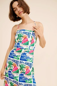 FARM Rio Carioca Posters Linen Blend Midi Dress