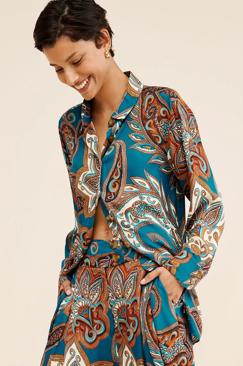 Nuuly x Farm Rio Leopard Paisley Pajama Shirt