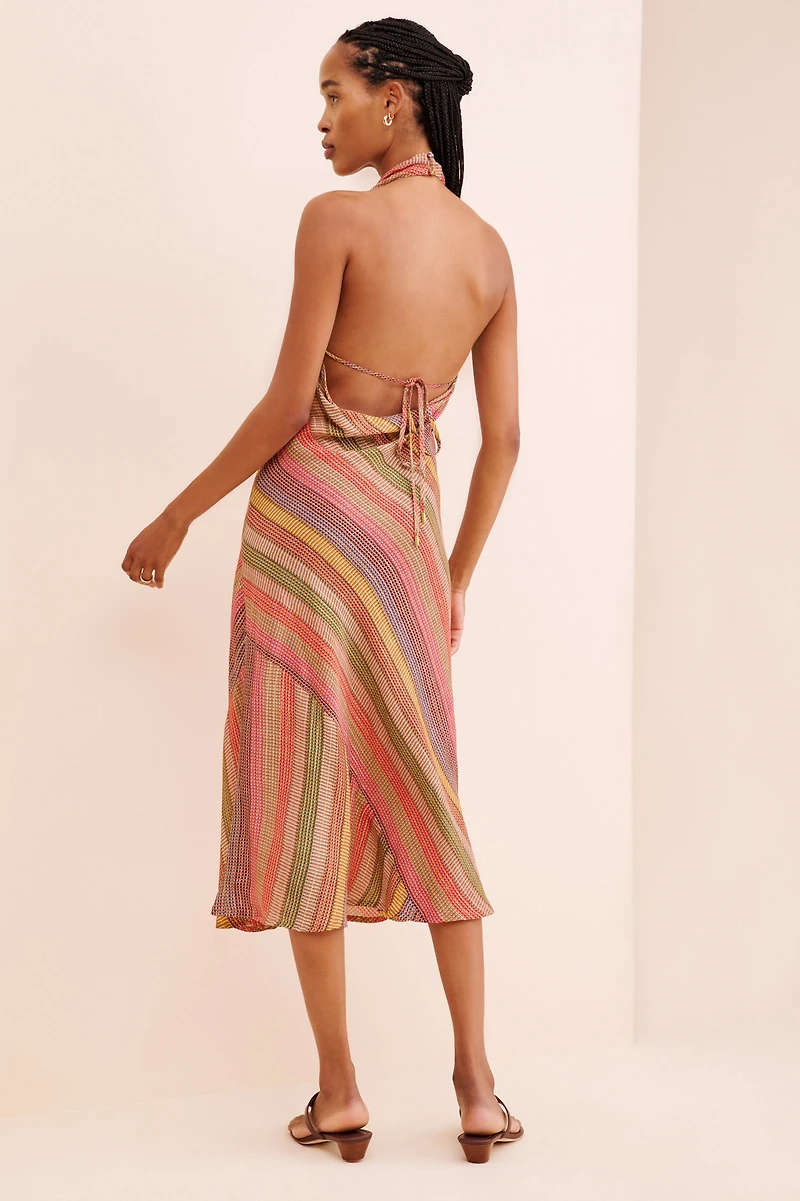 Conditions Apply Stripe Halter Midi Dress