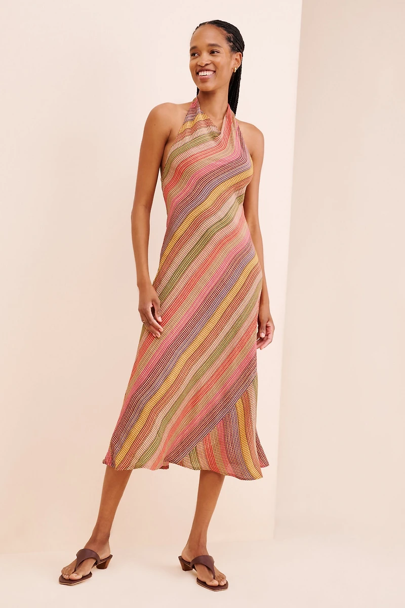 Conditions Apply Stripe Halter Midi Dress