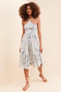 Lusana Arlen Shirred Midi Dress