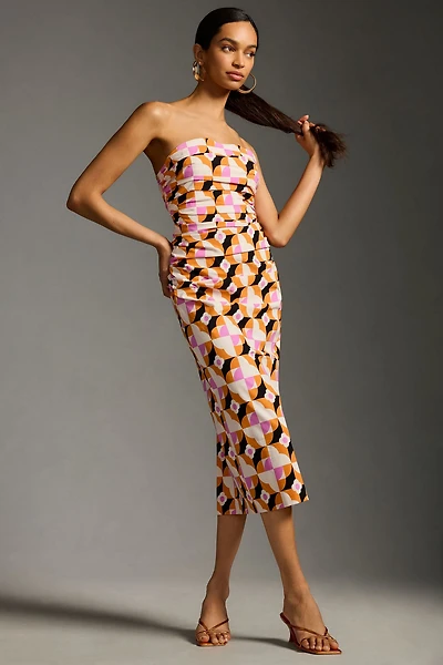 Printed Strapless Slim Ruched Dress