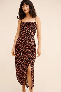 Sleeveless Draped-Back Asymmetrical Slip Midi Dress