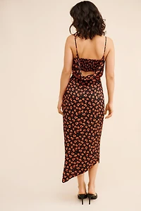 Sleeveless Draped-Back Asymmetrical Slip Midi Dress