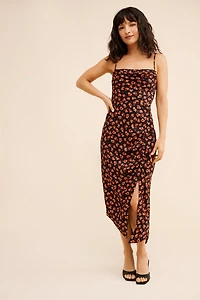 Sleeveless Draped-Back Asymmetrical Slip Midi Dress