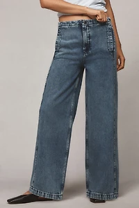 Pilcro Pull-On High-Rise Wide-Leg Track Jeans