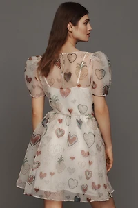 FARM Rio Semi-Sheer Puff-Sleeve Mini Dress