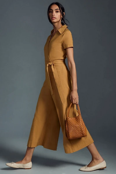 Maeve Faux-Wrap Short-Sleeve Culotte Jumpsuit