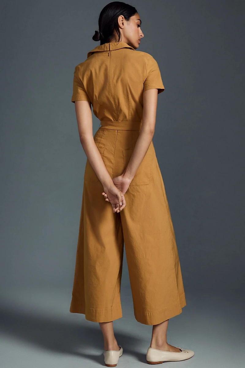 Maeve Faux-Wrap Short-Sleeve Culotte Jumpsuit