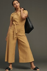 Maeve Faux-Wrap Short-Sleeve Culotte Jumpsuit