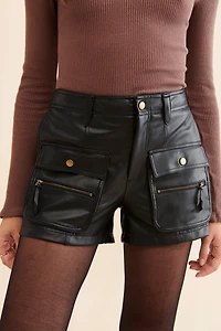 Vegan Leather Cargo Shorts