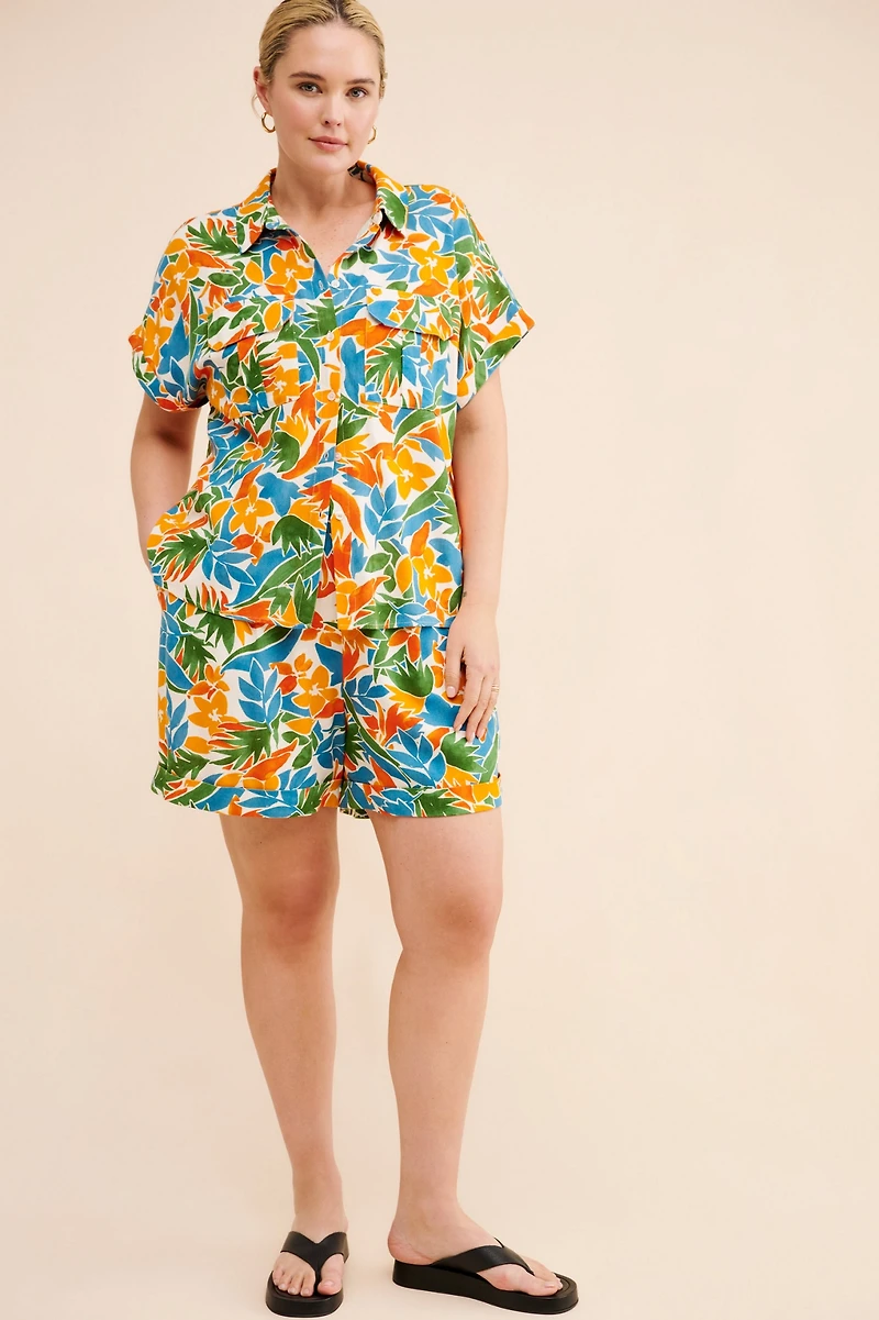 Eloquii Tropical High Waisted Printed Shorts