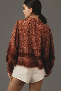 Ruffled V-Neck Popover Blouse
