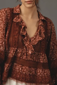 Ruffled V-Neck Popover Blouse