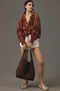 Ruffled V-Neck Popover Blouse