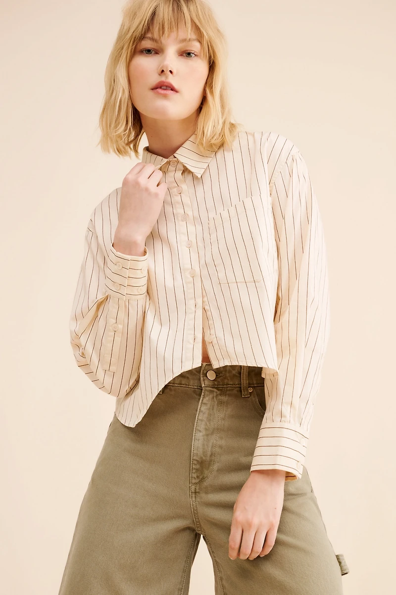 Moon River Curved Hem Long Sleeve Shirt