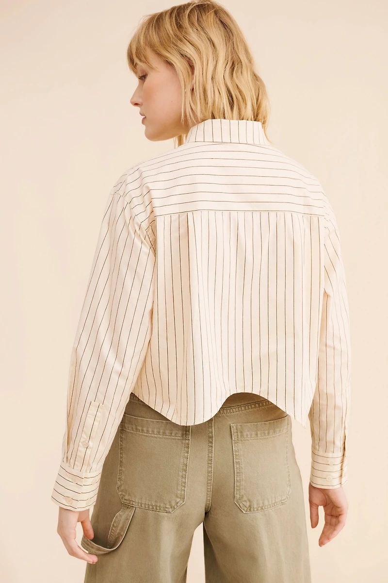 Moon River Curved Hem Long Sleeve Shirt