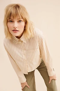 Moon River Curved Hem Long Sleeve Shirt