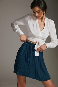 Pleated Wrap Mini Skirt
