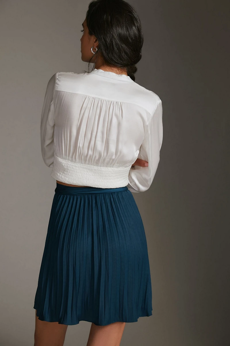 Pleated Wrap Mini Skirt