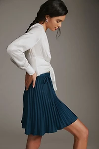 Pleated Wrap Mini Skirt