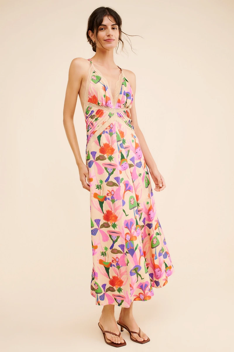 FARM Rio Fairies Sand Slip Midi Dress