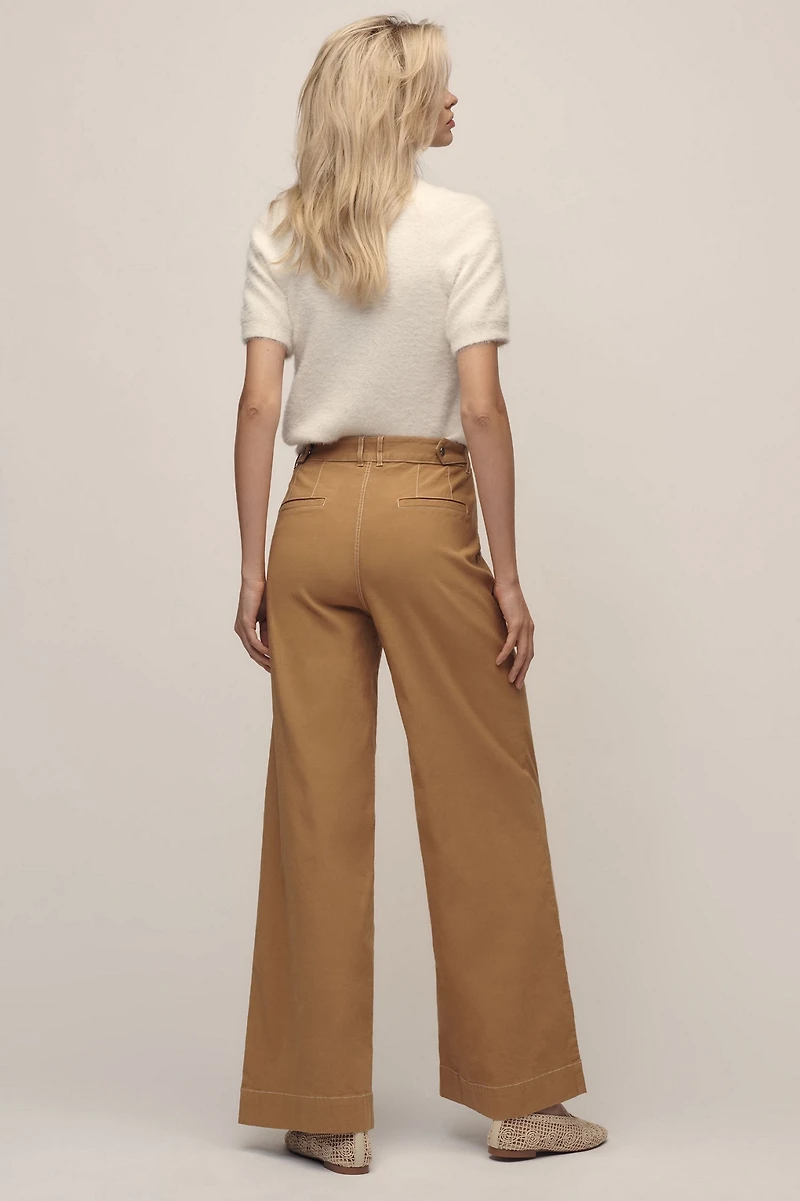 Maeve Linen Cotton Contrast Stitch High-Rise Wide-Leg Pants