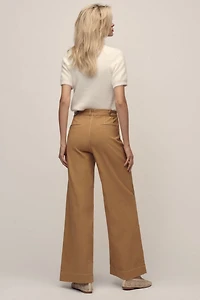 Maeve Linen Cotton Contrast Stitch High-Rise Wide-Leg Pants