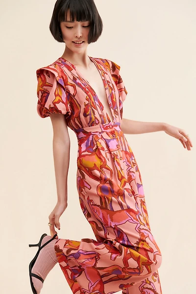 FARM Rio Wild Horses Short-Sleeve Pleated Jumpsuit