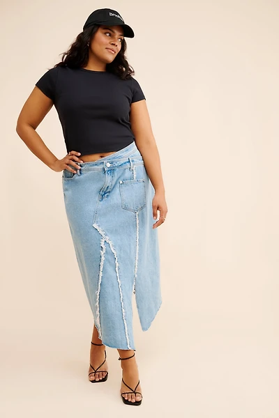 Eloquii Deconstructed Denim Midi Skirt