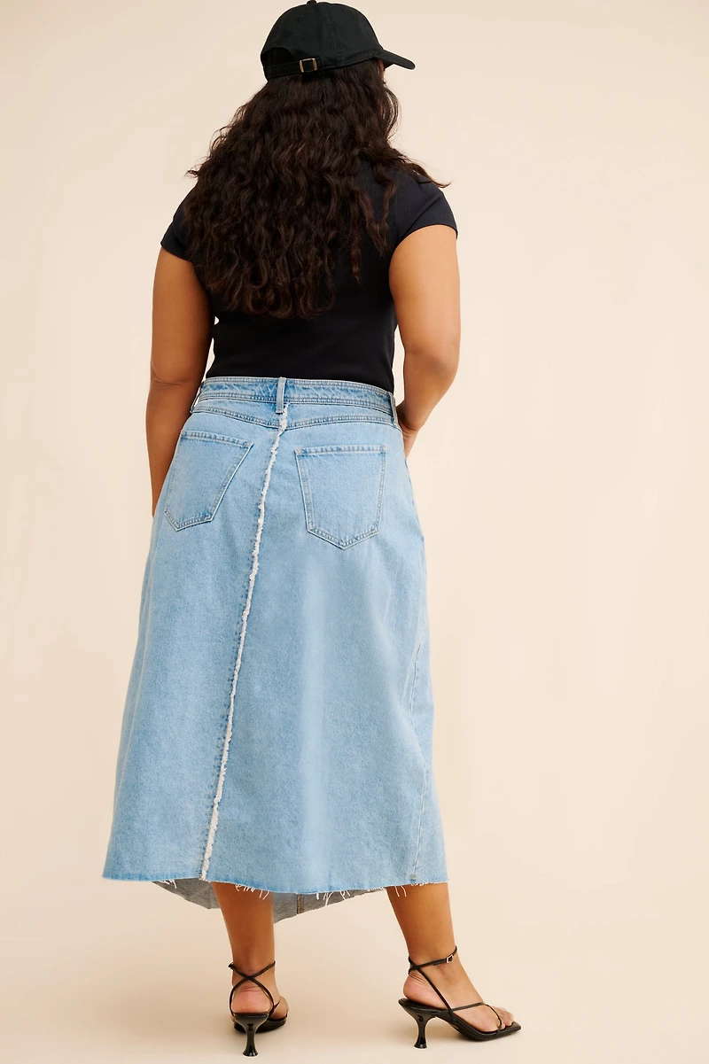 Eloquii Deconstructed Denim Midi Skirt