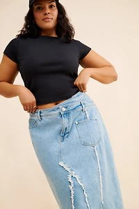 Eloquii Deconstructed Denim Midi Skirt