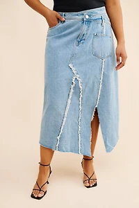 Eloquii Deconstructed Denim Midi Skirt