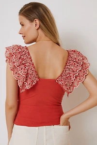 Ruffled Eyelet Tank