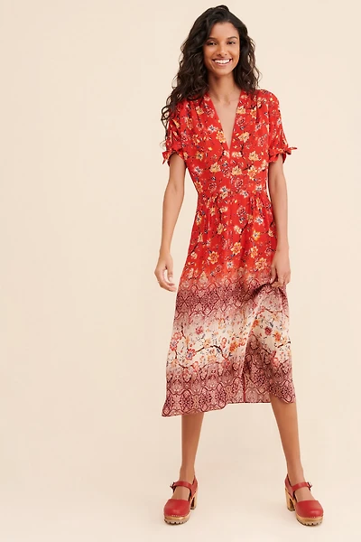 Kachel Contrast Floral Midi Dress