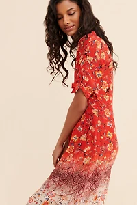 Kachel Contrast Floral Midi Dress