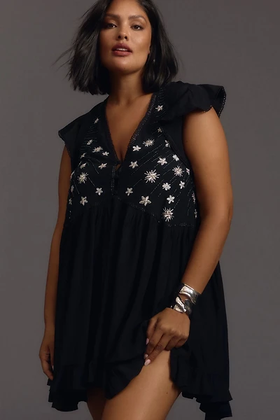 V-Neck Sequin Deco Swing Dress