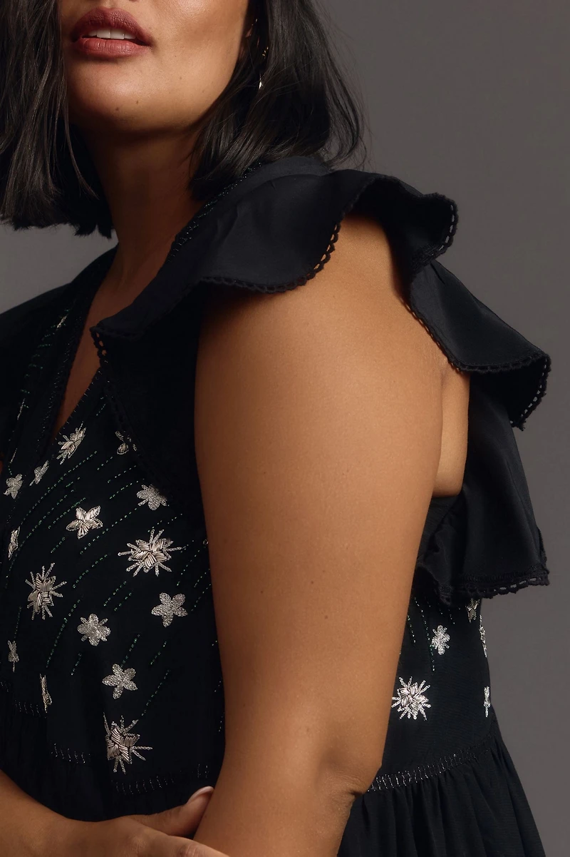 V-Neck Sequin Deco Swing Dress